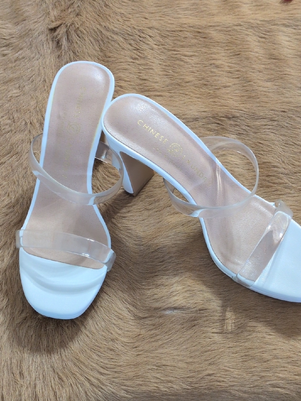 Chinese Laundry White Clear-Strap Heeled Sandals
